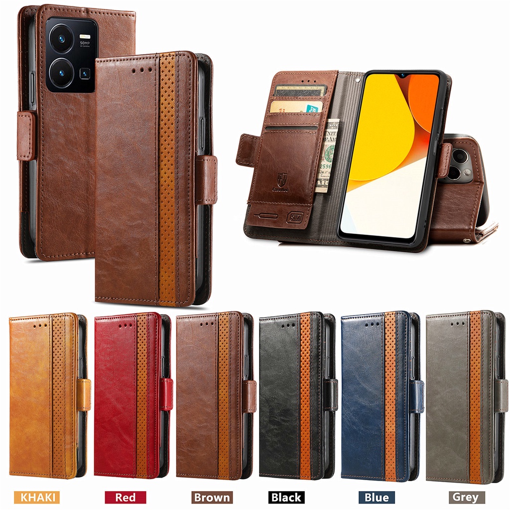 Shockproof Leather Case Phone VIVO Y35 Y16 Y22S Y22 Y77 Y77E Y02S Casino Business Flip Card Slot Wallet Holder Protective