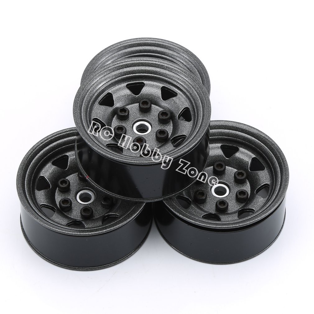 Mxfans 4PCS Black Rubber Inflatable Tires & 2.2 Inch Hex Hub Style Wheel Rim with Inflator Alloy Beadlocks for RC1:10 Largefoot Rock Crawler 