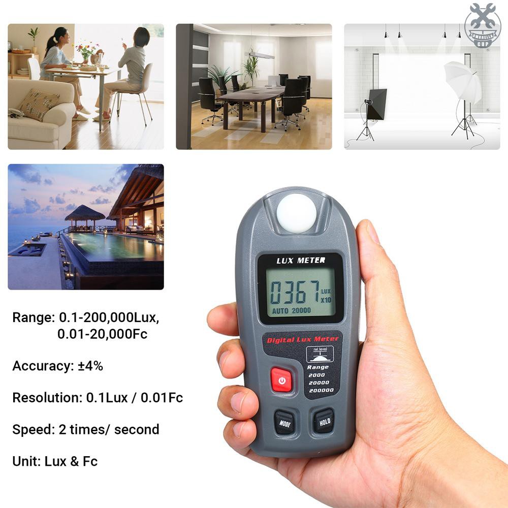 4 Switchable Ranges Portable Illuminometer Pocket Design Handheld Lux Meter LCD Screen KKmoon Light Meter Digital Illuminance Meter 0.1-200,000Lux 0.01-20,000Fc