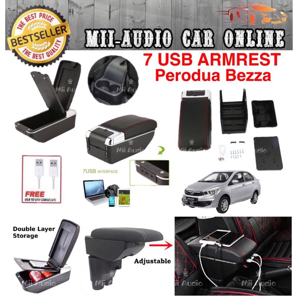 Perodua Bezza 7/9 USB Armrest Adjustable  Shopee Malaysia