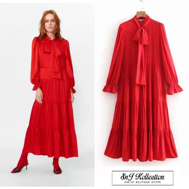 zara long red dress