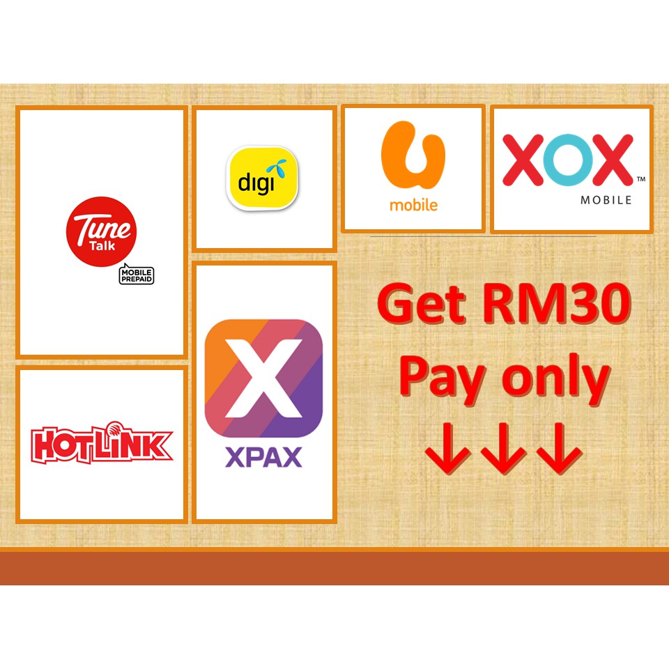 Hotlink|Digi|Celcom|Tunetalk|Umobile|XOX RM30 Reload Topup ...