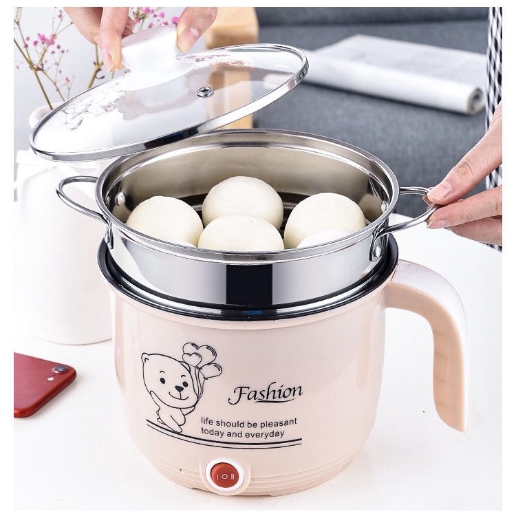 Fashion Bear 1.8L Non Stick Electric Pot /Mini Rice Cooker With Steamer Frying Pan Electric Cooker Cooking Pot