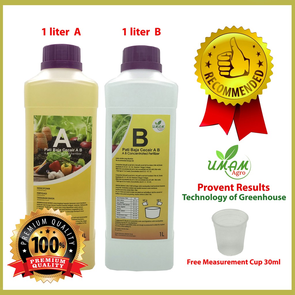 Hydroponics Nutrient AB Concentrated Fertilizer - Set A 1L & Set B 1L ...