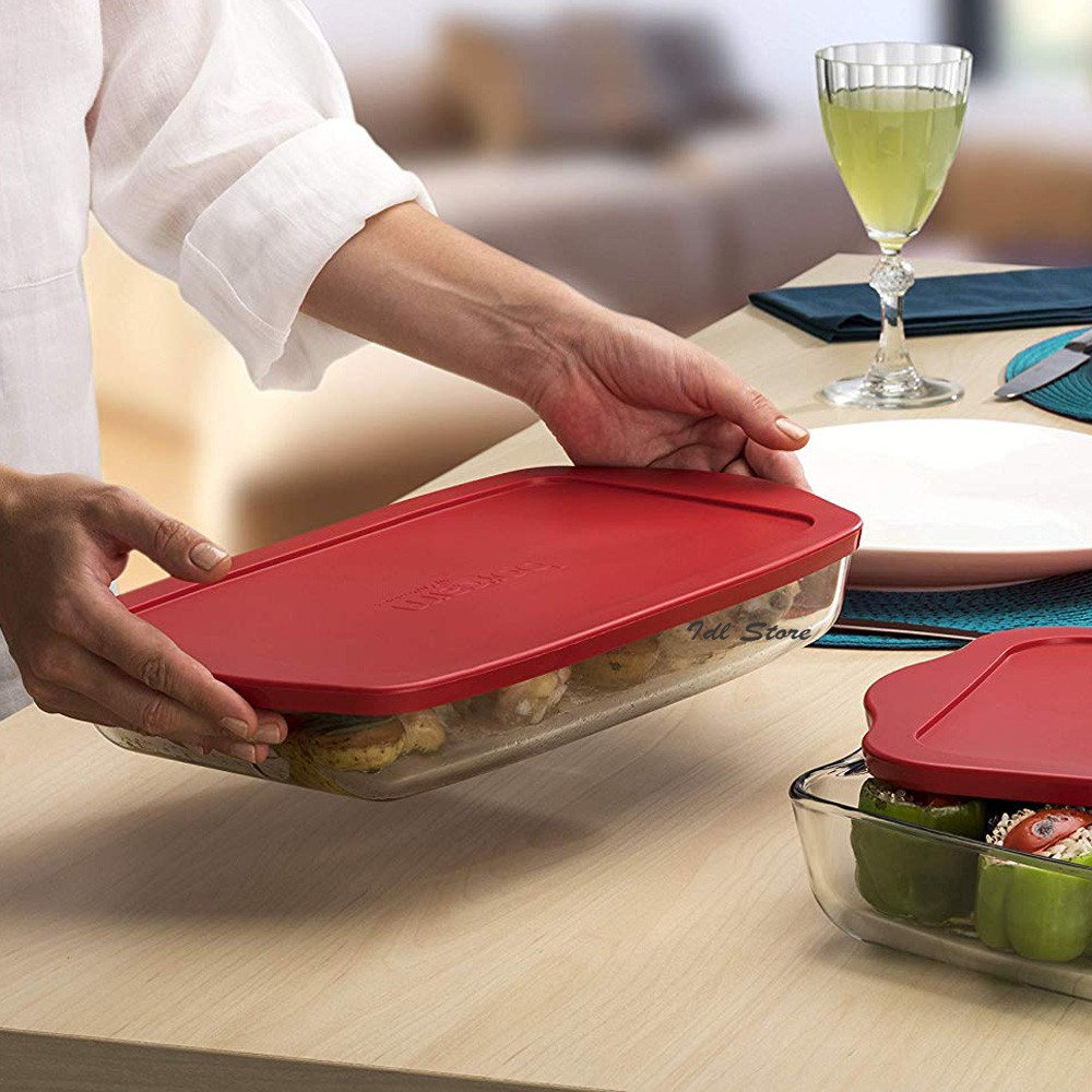 Borcam 2L Rectangle Glass Roaster with Plastic Lid / Food Storage