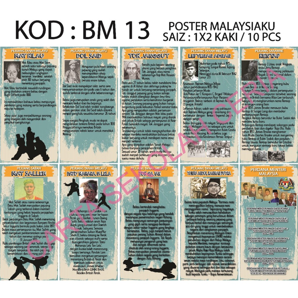 Bm13 10pcs Poster Pejuang Tanah Melayu Banner Kemerdekaan Carta Merdeka Patriotik Malaysiaku Shopee Malaysia