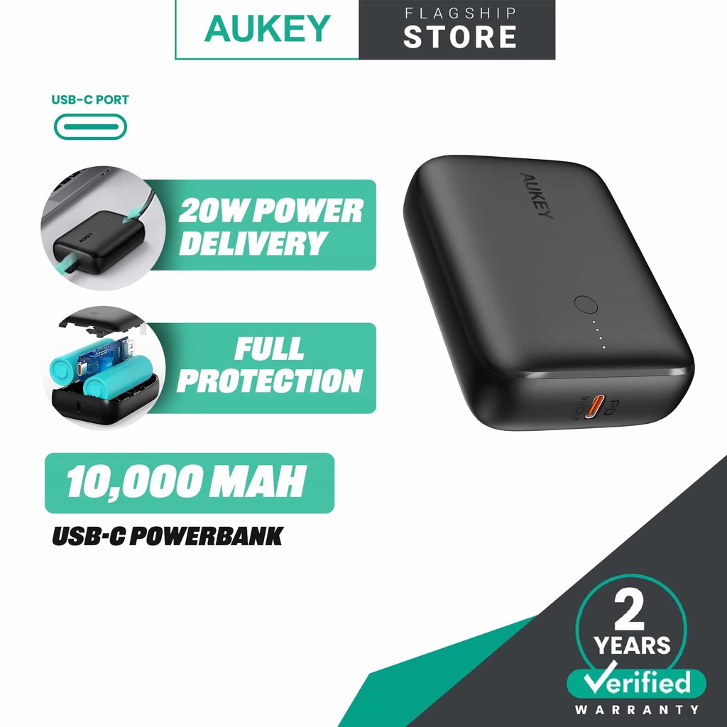 Aukey PB-N83S 20W USB C PD & USB QC3.0 SCP 10000mAH Mini Power Bank ...