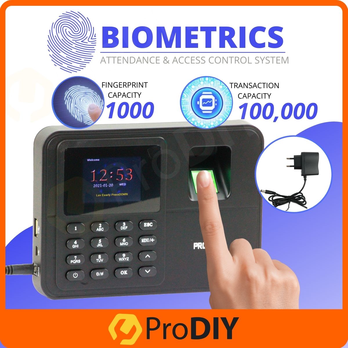 2” LCD Display Biometric Fingerprint Attendance Machine Office Time Employee Record Cap Jari Rekod Kehadiran Pekerja
