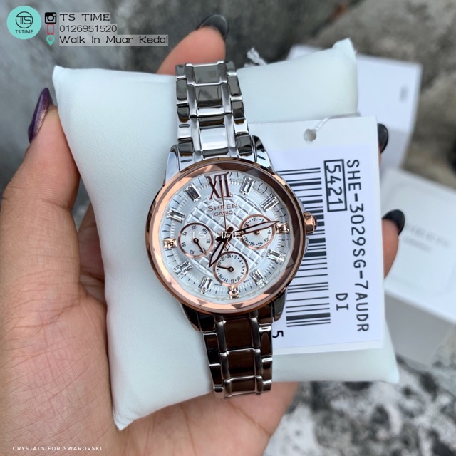 Casio Sheen Swarovski Crystal Women S Original Watch She 3029sg 7 She 3029sg 7a Shopee Malaysia