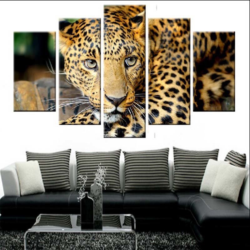 Home Décor Posters Prints 5pcs African Leopard Black And White Picture Modern Canvas Wall Art Decor Garden - African Leopard Wall Decor