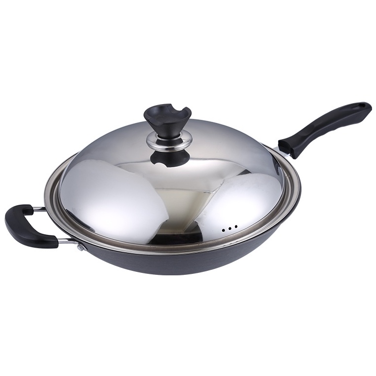 34cm Alloy Titanium Chinese Cooking Wok With Stainless Steel Lid