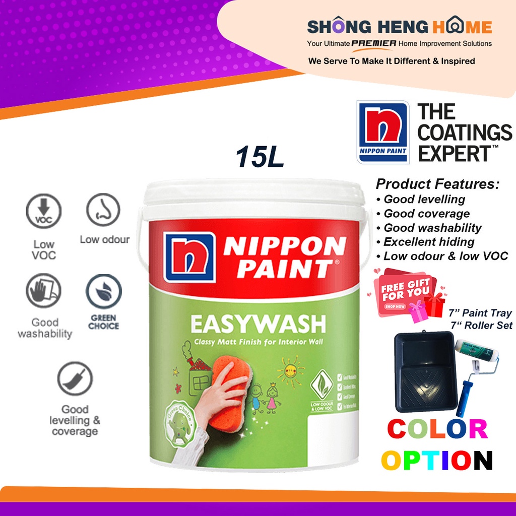 15L Nippon Paint Vinilex Easywash Interior Wall 475 Barley White