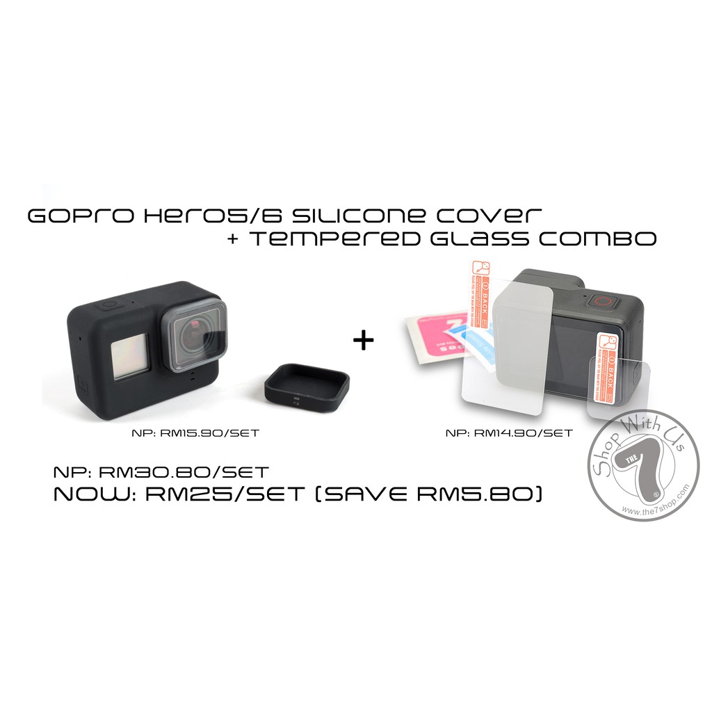 Gopro Hero 5 6 7 Black Silicone Cover Temper Glass Combo Shopee