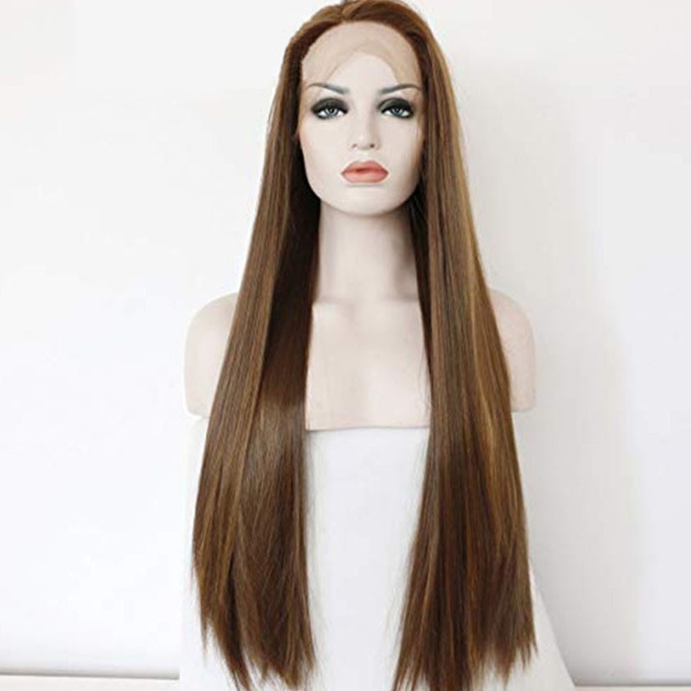 Brown Natural Long Straight Hair Wigs For Women Heat Resistant