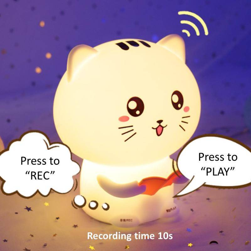 Voice Recording Cute Cat Table Night Lamp for Children Lampu Budak