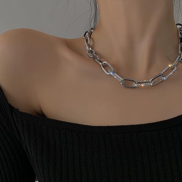 < Yannes > European American Exaggerated Full Diamond Light Luxury Necklace Clavicle Chain Female choker Neck Jewelry Korean Influencer Short