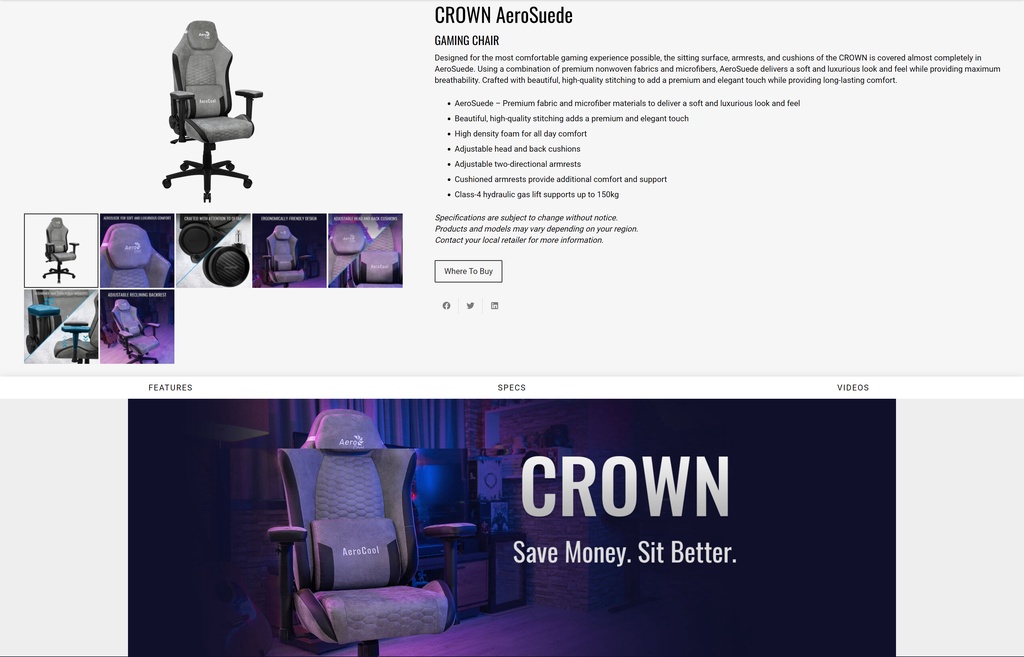 Aerocool Crown Aerosuede Series Gaming Chair - (Steel Blue/Burgundy Red ...