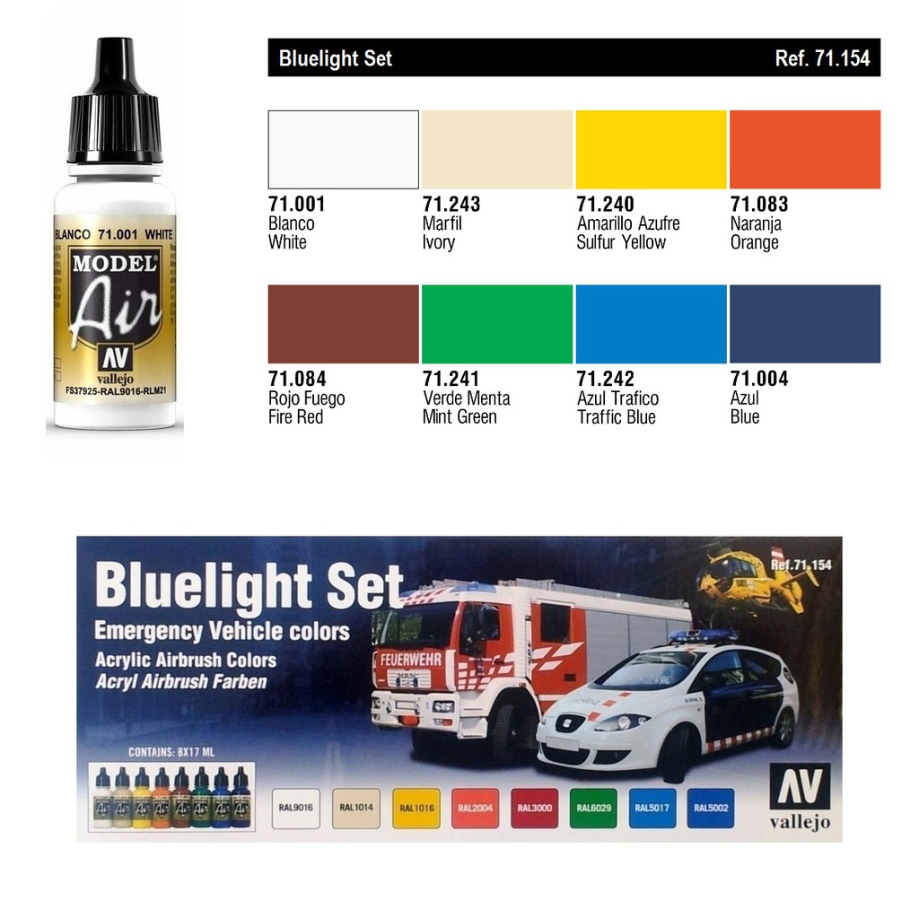 Vallejo Model Air Color Acrylic Paint 17ml 71154 Bluelight Set