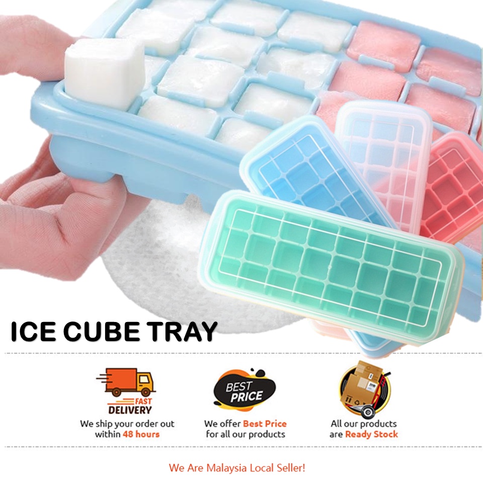 BEKAS ICE CUBE 24 Grid Food Grade Silicone Ice Tray Home With Lid Cube Ice Mold Square Shape ICE CUBE TRAY MAKER