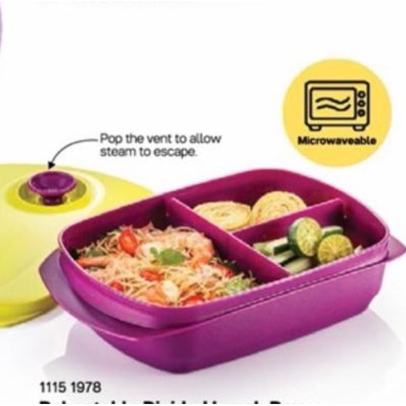 TUPPERWARE SIDE BY SIDE LUNCH-IT DIVIDED DISH / CONTAINER AZURE