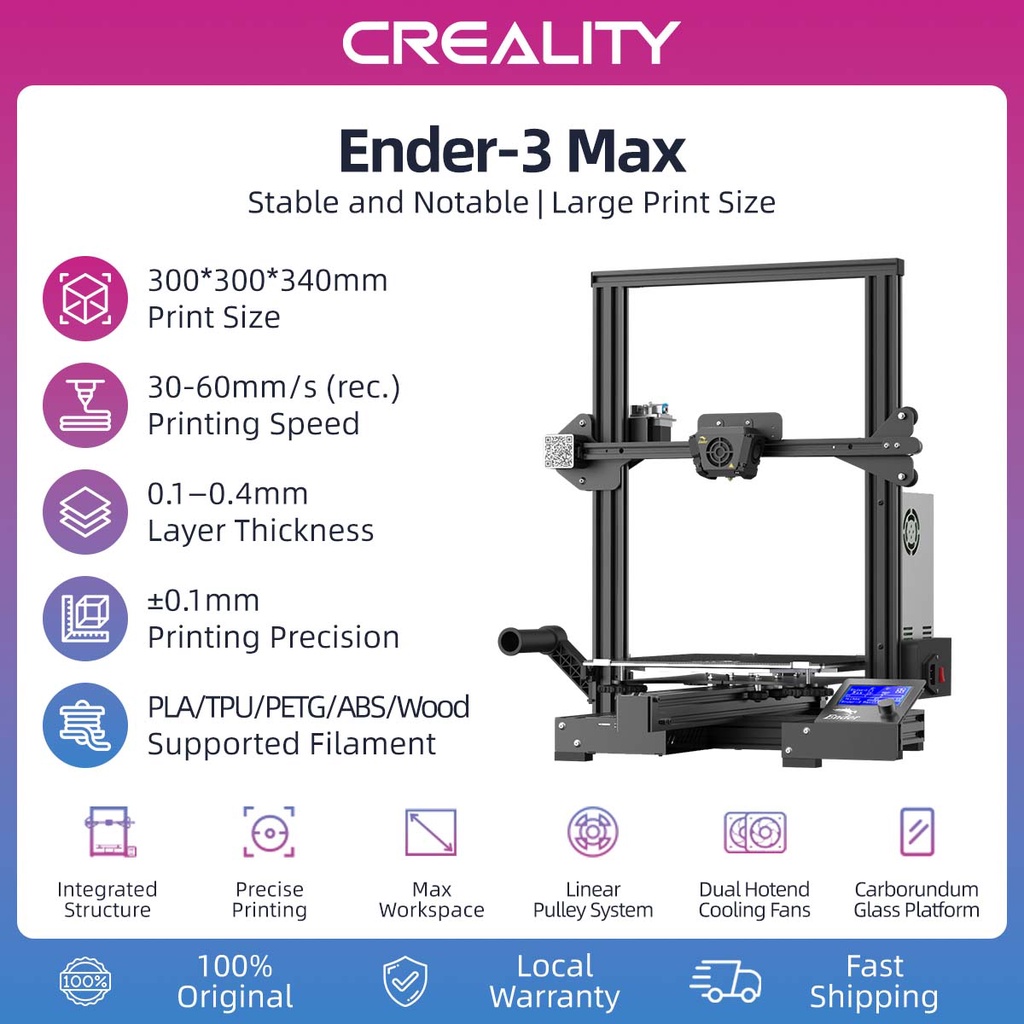 Creality Ender3 Max FDM 3D Printer with Integrated Structure, Dual