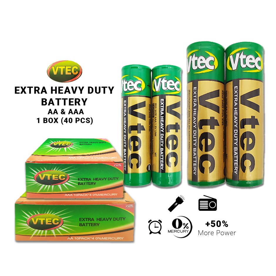 [1Box40Pcs] Vtec Extra Heavy Duty AA & AAA Battery/Bateri Kuasa Tinggi