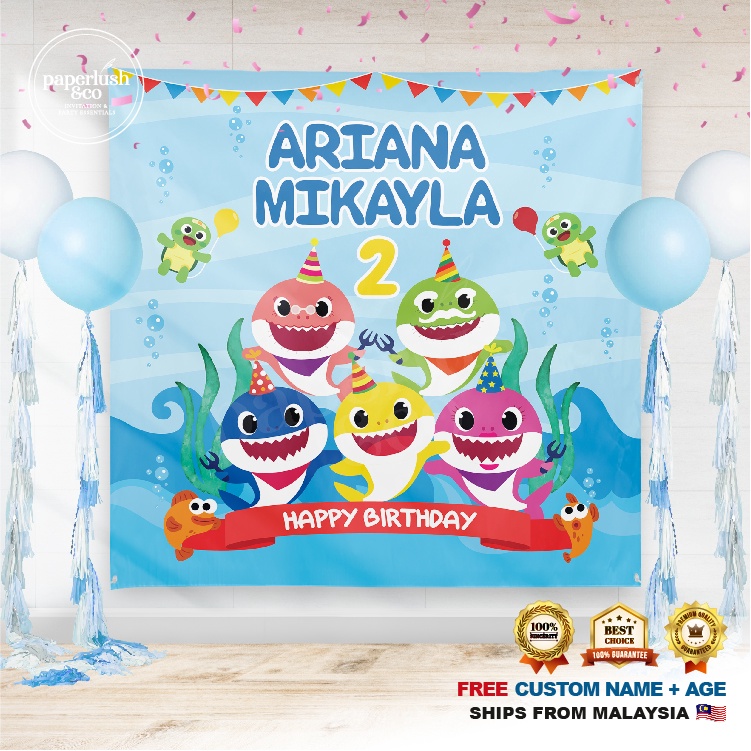 Birthday Banner | Birthday Backdrop | Hari Jadi - Baby Shark | Shopee ...