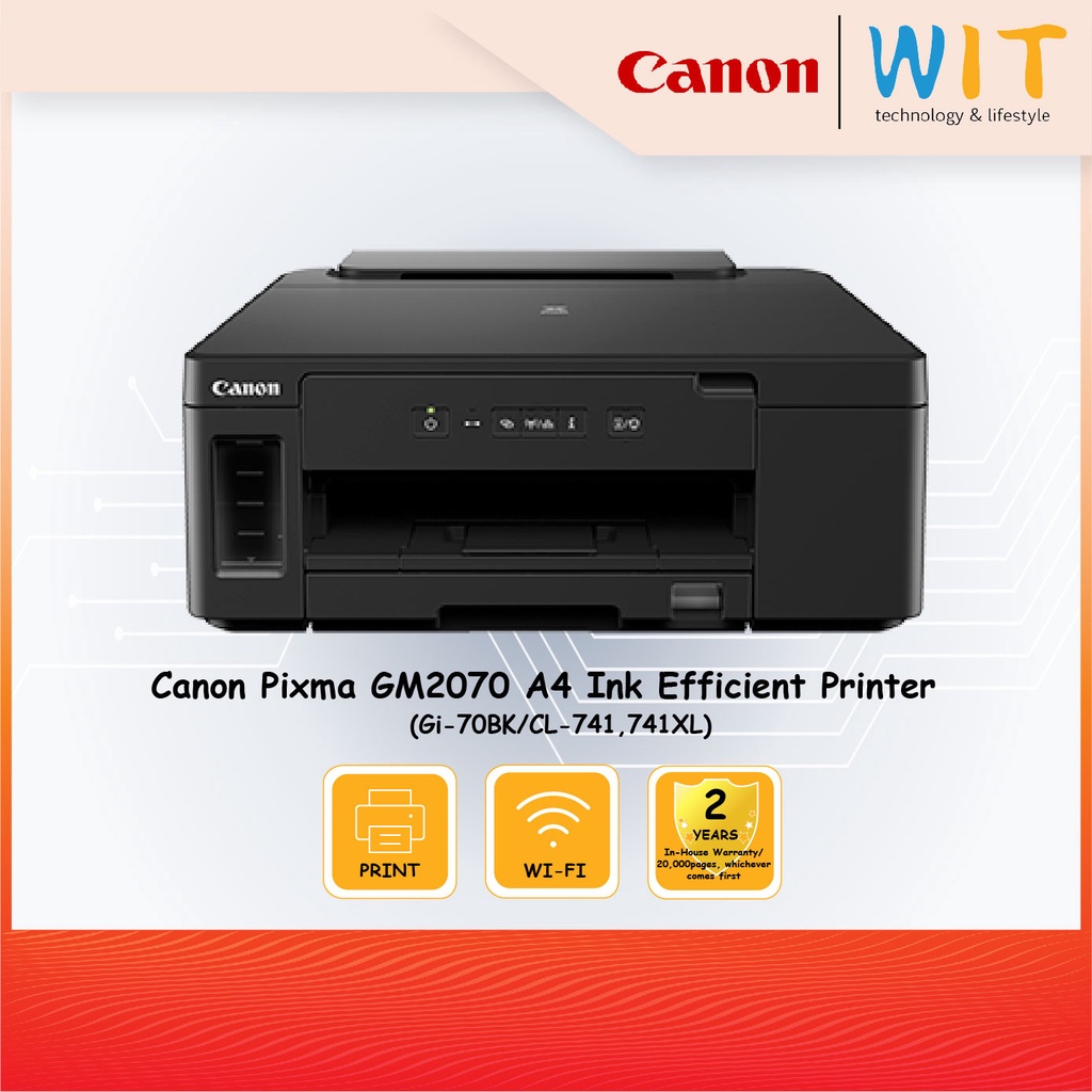 Canon Pixma GM2070 A4 Ink Efficient Printer(Print/Wifi)(Gi-70BK/CL-741,741XL)