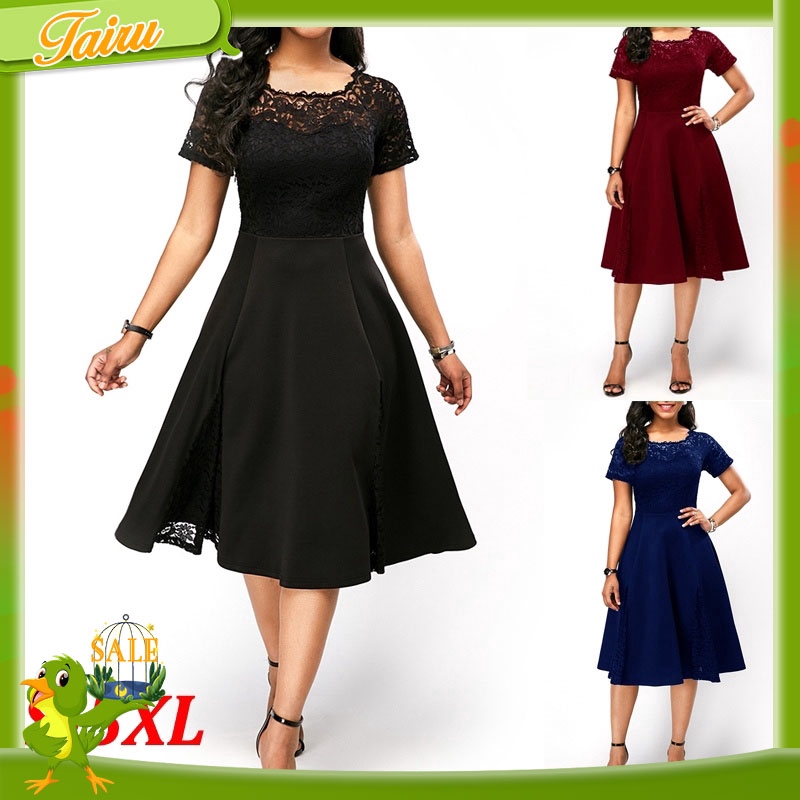 Women Short Sleeve Fashion Clothes Knee Length A Line Party Wear Evening Dress Plus Size Summer New Midi Dresses Shopee Malaysia