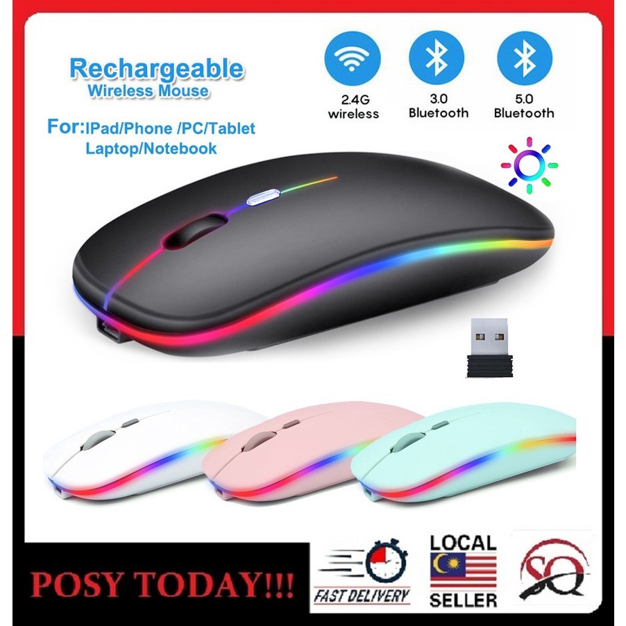 ♕LOCAL STOCK♕ Wireless Mouse Bluetooth 2.4Ghz Receiver Optical Adjustable Wireless Mice Rechargeable for PC Laptop IPad