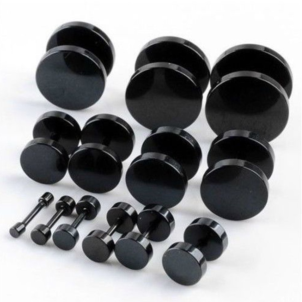 Men Cool Punk Round Black Stainless Steel Ear Stud Piercing Earrings