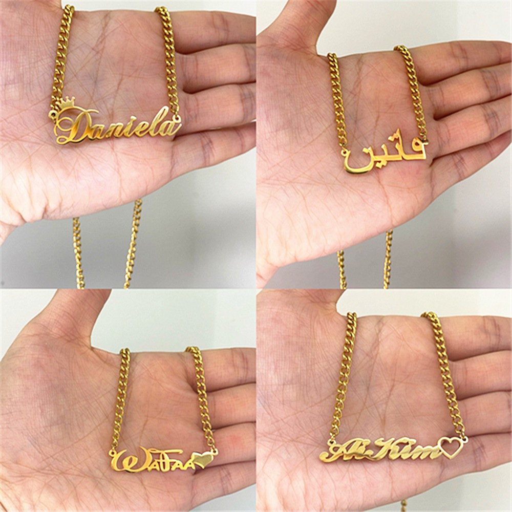 Fashion Custom Name Stainless Steel Necklaces Thicker Chain Personalized Jewelry Chain Crown Heart Necklace for Women