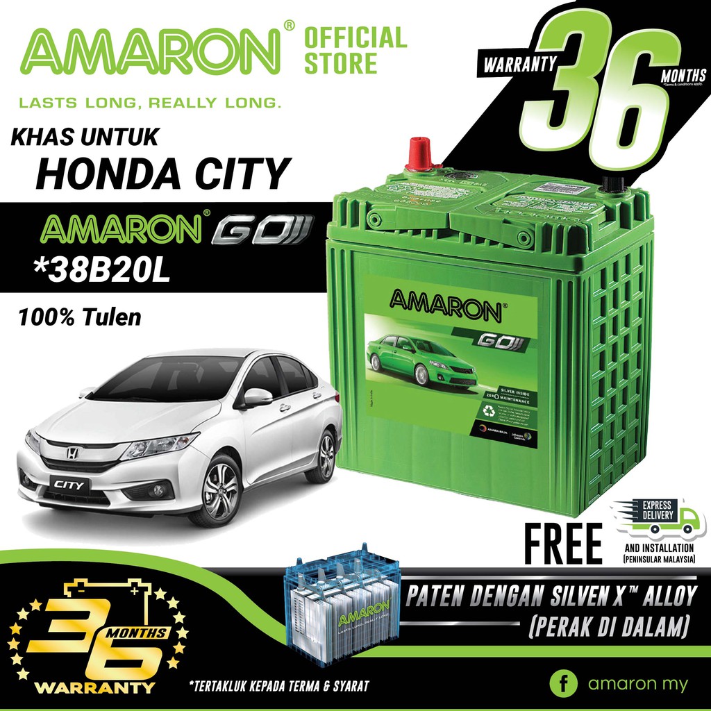 AMARON GO Series 38B20L Bateri Kereta Tahan Lama untuk Honda City