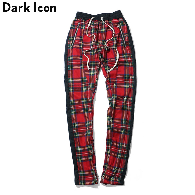 plaid pants with stripe down side