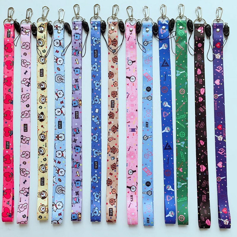 KPOP BTS TWICE BLACKPINK EXO GOT7 SEVENTEEN Keychain Lanyard Fashion ...