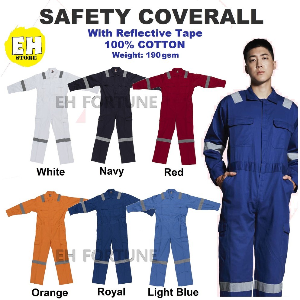 Safety Coverall with Reflective Tape Workwear OREN SPORT - Royal Light Blue Navy White Red Orange OV02