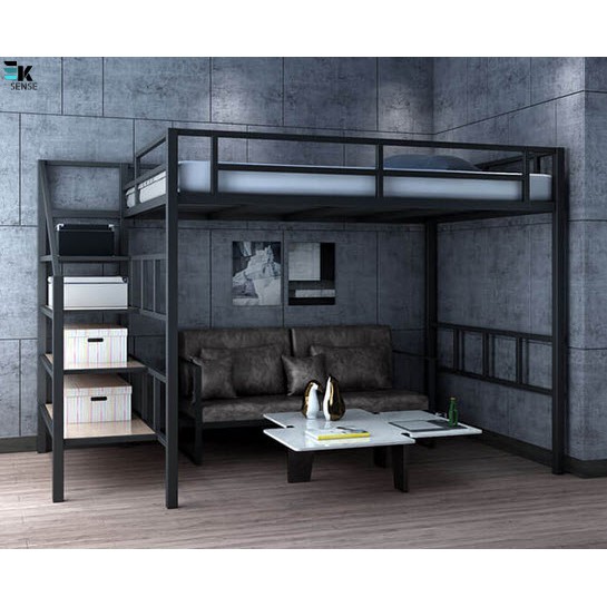 Wrought Iron Metal Modern Loft Bed Frame Double Decker Bunk Bed Space ...