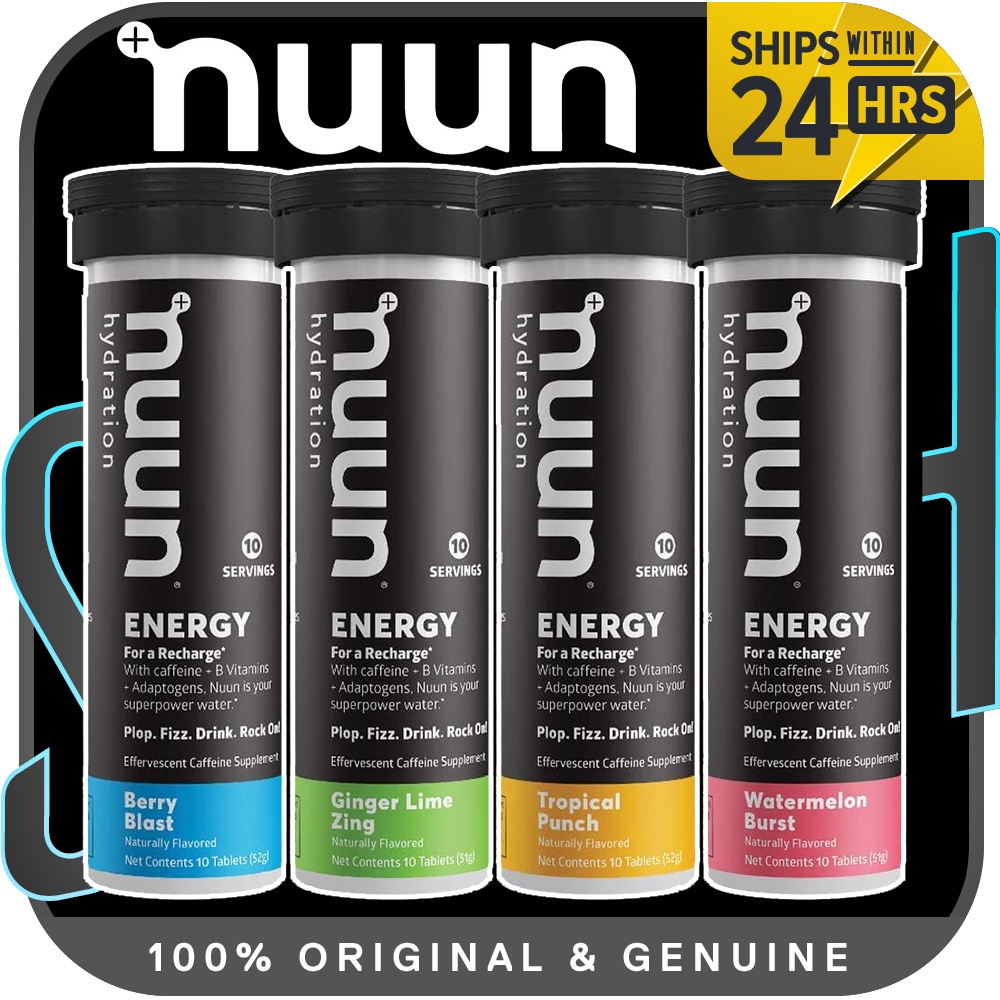 Nuun Energy: Caffeine, Electrolyte Drink Tablets | Berry Blast / Ginger Lime Zing / Tropical Punch / Watermelon Burst