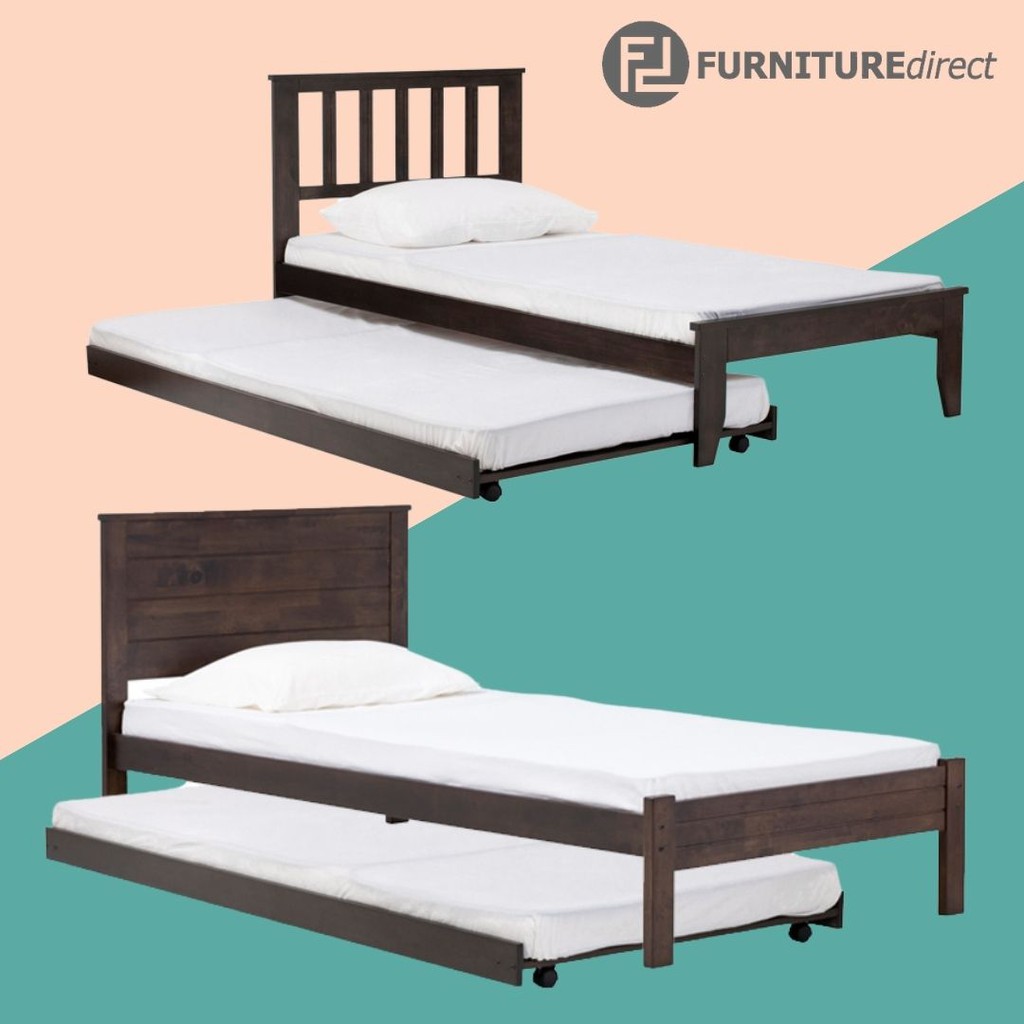 Furniture Direct single size solid Wood pull out bed/ katil single kayu ...