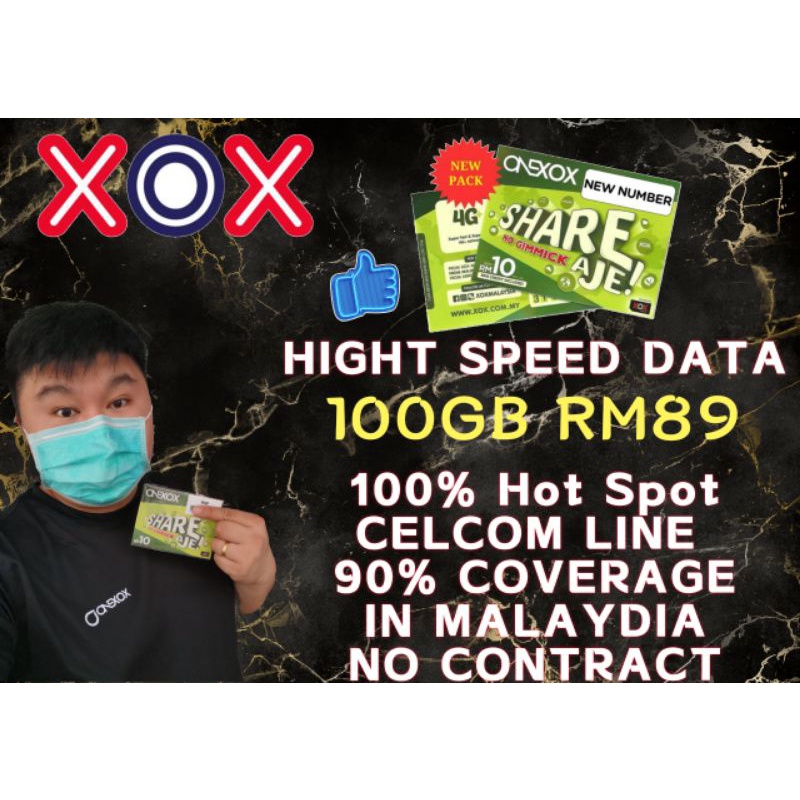 ONEXOX 100gb Unlimited Hot Spot Unlimited Call Free Post Celcom Line ...