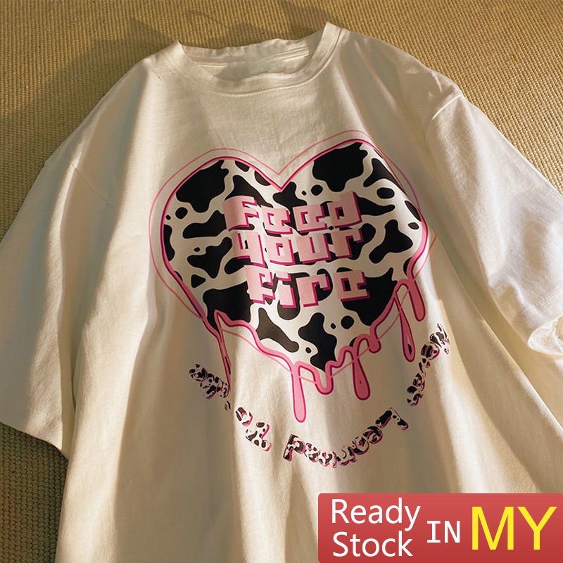 ?Korean House Stock In MY ?2022 New Fashion Clothing short sleeve Oversized t shirt Men/Women loose neck round large size blouse's clothes baju tshirt lelaki and Perempuan Unsexi Graphic Tees 宽松t恤短袖上衣