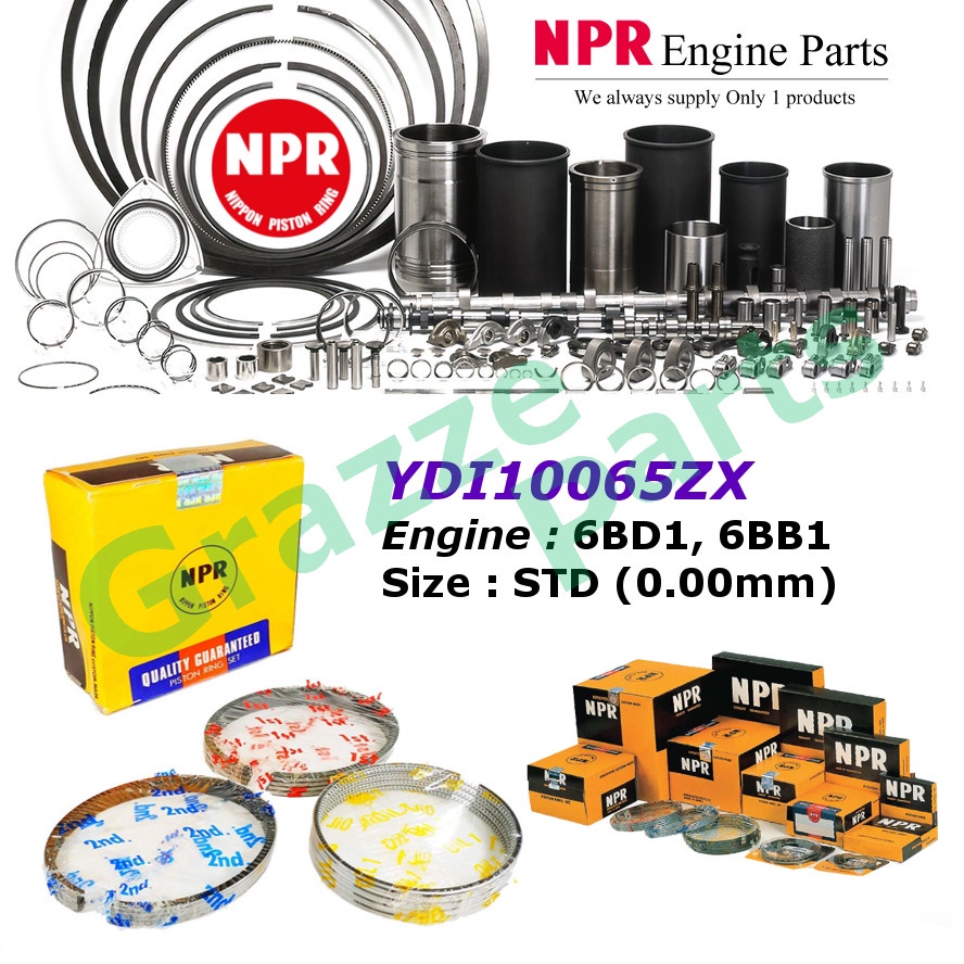 (Price for 1 Cylinder) NPR Piston Ring Set YDI10065ZX for Isuzu Truck Lorry Bus 3.3 5.4 4BD1 6BD1 6B
