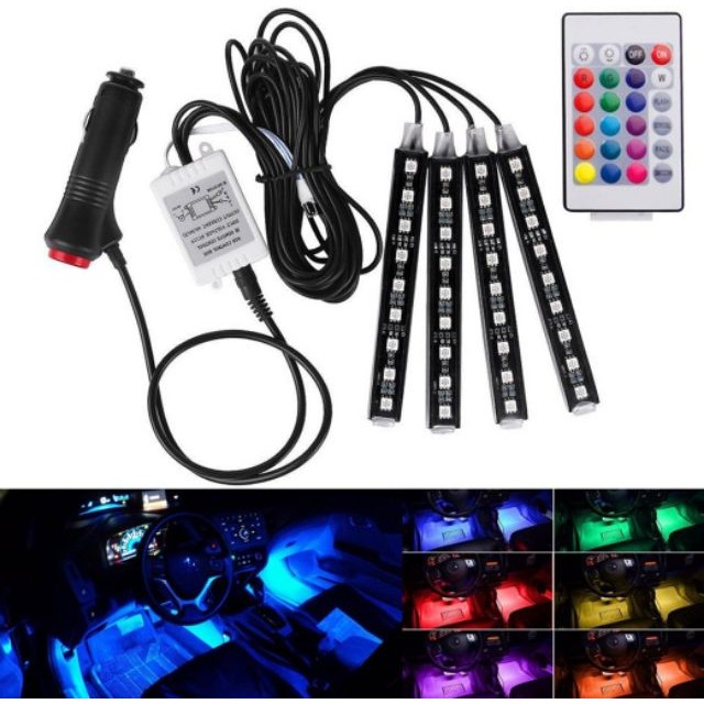 Wireless Remote Control Car RGB LED Neon Interior Light Lamp Strip Decorative FL