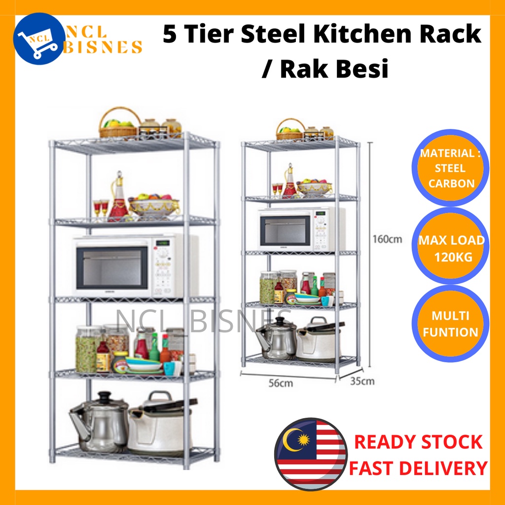 [1 Unit 1 Order] Rak Besi 5 Tiers Multipurpose Metal Kitchen Rack Storage Organizers Bookshelf Storage Rack Rak Dapur