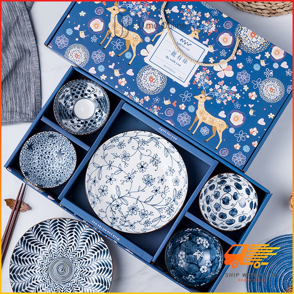 Japanese Ceramic Tableware Bowl Spoon Plate Chopsticks Gift Box Gift Bowl Set Family Tableware Sets | 日式陶瓷餐具礼盒