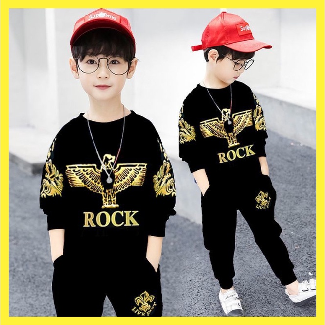 QW DUMBO baby boy clothes kids 1-9 years handsome crew neck sweater+ trousers pants long sleeve suit clothing Handsome golden flying eagle pakaian kanak-kanak baju sejuk budak