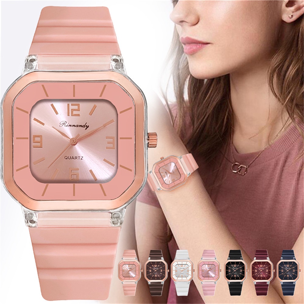 Fashion Square Quartz Watch Women Silicone Strap Wristwatch Ladies Sports Watches Jam Tangan Wanita Perempuan Shopee Malaysia