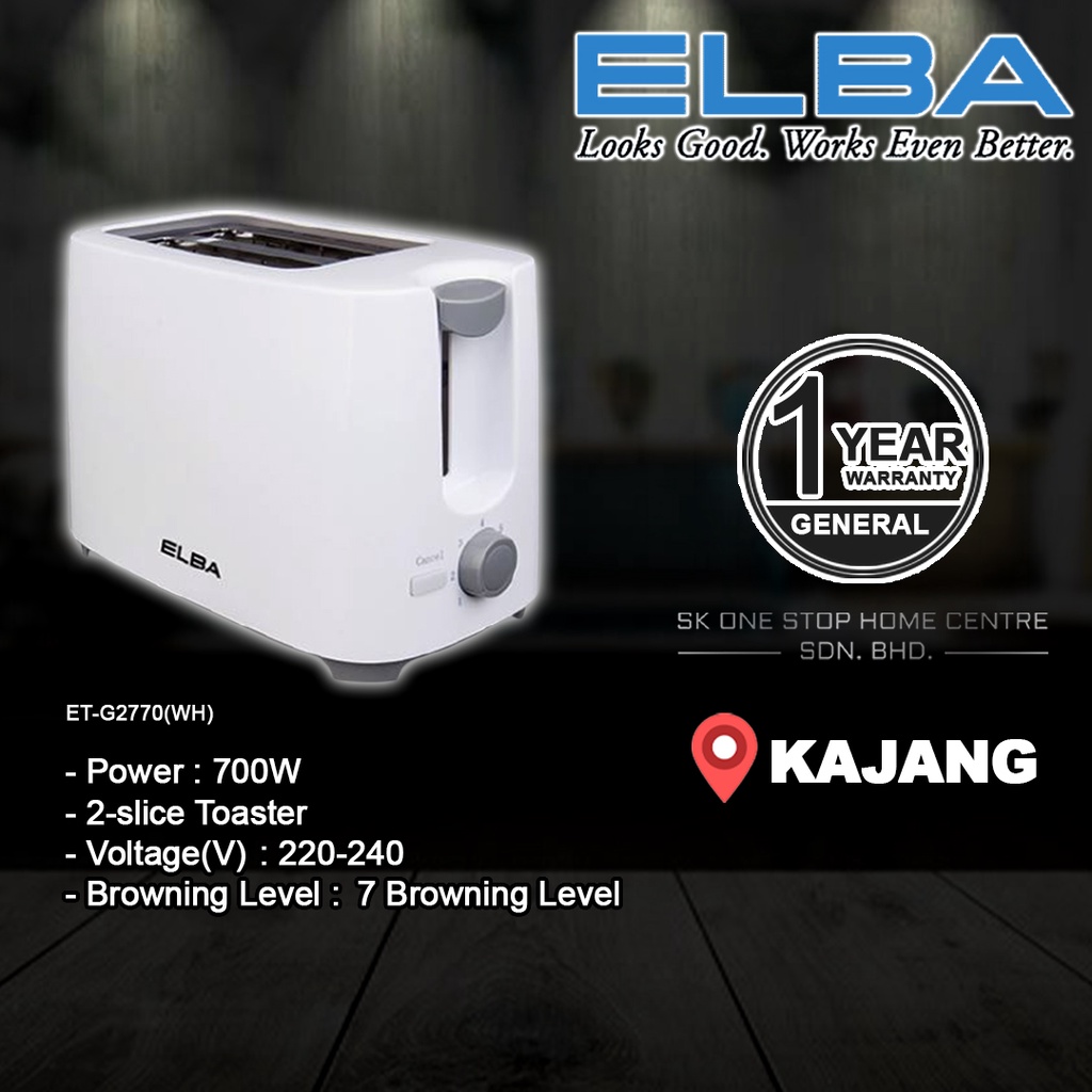 (Authorised Dealer) ELBA ETG2770(WH) 2slice Toaster / Bread Toaster