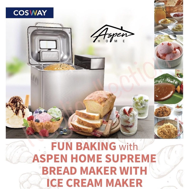 Bread Maker with Ice Cream Maker Aspen Home Supreme Cosway Mesin Aiskrim Roti Machine Kitchen Dapur Breadmaker