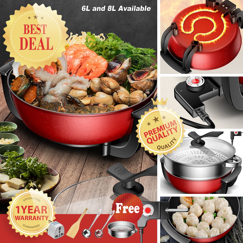 HADELE HC-34 Large Multi-functional Non-stick Electric Skillet, Shabu Shabu Steamboat, Hot Pot with Steamer